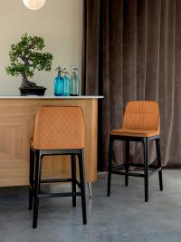 Mivida elegant leather stool with backrest - available with a smooth or quilted backrest and in several materials including leather, faux-leather and fabric