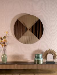 Era Ora Round Mirror Clock with Ribbed Glass Inlay, Gold Hands and Bronze Finish.