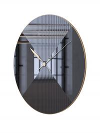 Era Ora Round Mirror Clock in Smoked Version with Ribbed Glass Inlay, Gold Hands (the edge is in the same finish as the mirrored surface)