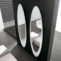 Olmi etched elliptical shaped mirror white lacquered border