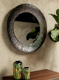 Opal Mirror with Hammered Glass Frame and Matching Mirrored Glass Surface