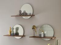 Specchio rotondo con mensola Sunset, ideale nella versione ridotta anche per composizioni su pareti ampie