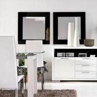 Toshima mirror with painted glass frame - square model with black lacquered glass frame
