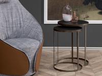 Hammer metal end table with round wooden top, perfect for positioning beside the sofa