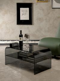 Classic designer glass coffee table with clear, smoked and bronze finishes