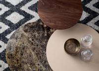 Log occasional table with Emperador marble, Agate pink matt lacquer and canaletto walnut wood veneer tops