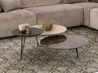 Log modern occasional table with multiple tops: black chromed metal structure with Emperador marble, Agate pink matt lacquer and dark oak  wood veneer tops