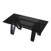 Butterfly extending table with clear smoked glass top and black ash wood legs