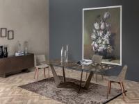 Reverse dining table with reversible base and top in Gres stone