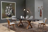 Still dining table, rectangular extending: top and extension leaves in black ceramic stone, rail in coal grey lacquered aluminium and structure in canaletto walnut