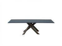 Style dining table with top in blue hammered glass