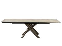 Style extendable dining table with central base - base in bronze lacquered metal and top in Gres porcelain