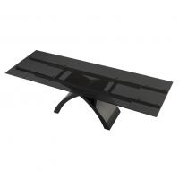 Tokyo rectangular extending table with clear smoked glass top and glossy black base