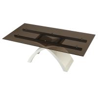 Tokyo rectangular table with clear bronze glass top and glossy white base