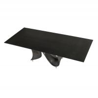Wave rectangular table with black hammered glass top and brushed titanium Baydur base
