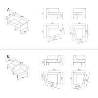 Alias Moduli puzzle sectional sofa in various modular compositions - Modules measurements specifications (model A – B)