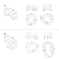 Alias Moduli puzzle sectional sofa in various modular compositions - Modules measurements specifications (model C – D)