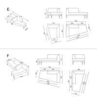 Alias Moduli puzzle sectional sofa in various modular compositions - Modules measurements specifications (model E – F)