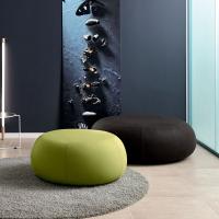 Alias round pouf with flat seat available in 3 measurements in fabric, faux leather or leather