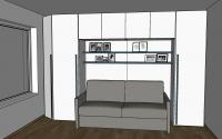 Bedroom 3D Design  - wardrobe and sofa area