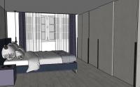 Design project of a bedroom with king size bed - bed and wardrobe view