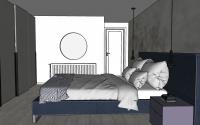 Design project of a bedroom with king size bed - view