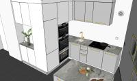 Progetto per arredare cucina piccola ad angolo con isola - vista colonne 
