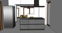Progettazione 3D Open Space - dettaglio isola cucina attrezzata con cassetti e cestoni