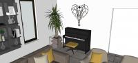 Living room 3D model - piano view