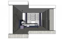 Design project of a bedroom with king size bed - side view