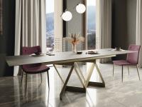 Ship marble-effect ceramic extending table - top and extensions in noir desire matte ceramic and bronze painted metal base