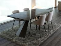 Shore modern table - Emperador glossy ceramic glass top and corten painted metal frame
