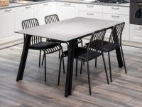 Extending Trestle Dining Table Stark - top in matt cement ceramic glass and structure in black painted metal