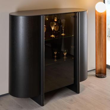 Buffetschrank Dafne aus Buchholz mit zentraler Glastür