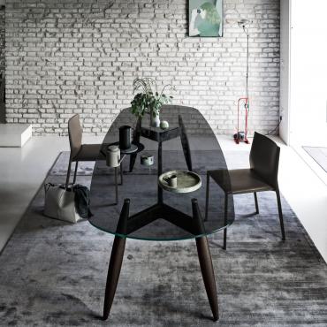 Tavolo da soggiorno elegante in stile nordico Gunnar con piano in vetro