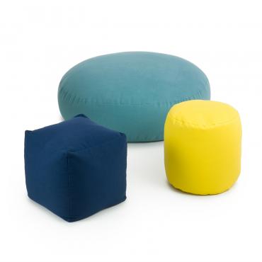 Cherie kuscheliger Sitzhocker aus Stoff, blau, gelb und in zahlreichen anderen Farben
