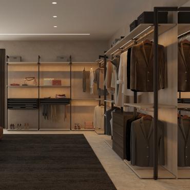 Begehbarer Kleiderschrank Venus Lounge mit Wandhalterungen