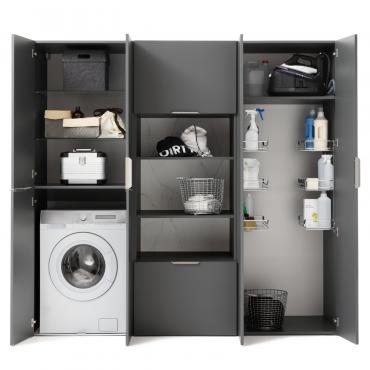 Letty mobiler Badezimmerschrank mit Spiegeltür 42x35x195 glänzendes Weiß