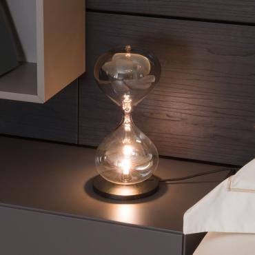 Sablier originelle Tischlampe aus Glas von Cattelan mit Basissockel aus schwarzem verchromtem Metall