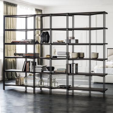 Hudson Raumteiler-Regal aus Stahl, modular und mit Holzablagen. Von Cattelan hergestelltes Bücherregal