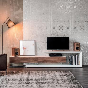 Link TV-Möbel im asymmetrischen Design von Cattelan, mit Konstruktion in weißem Lack