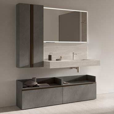 Badezimmerschrank mit Regal und bodenstehenden Unterschränken N120 Atlantic