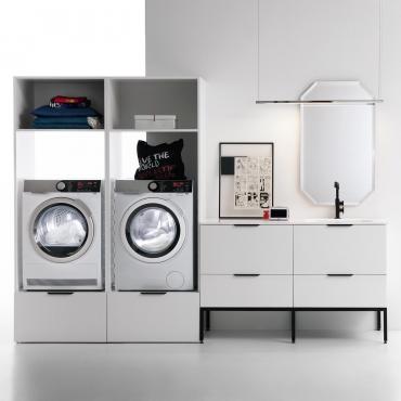 Wäscheschrank mit Waschbecken für Waschmaschine und Trockner