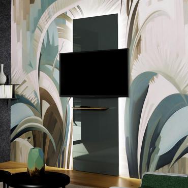 Wandmontiertes TV-Panel aus Glas anzeigen