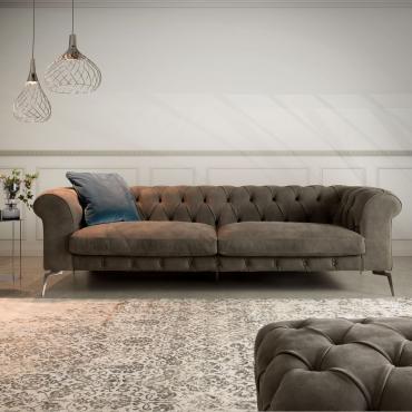 Modernes Sofa in Capitonnè mit Lederbezug Bellagio
