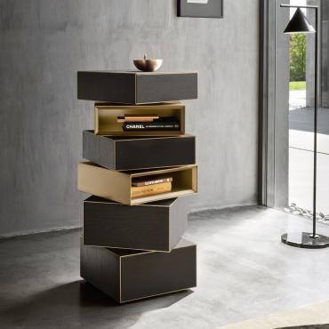 California drehbares Bücherregal mit Schubladen, modulare oder feste Modelle mit vier bis sieben Elementen
