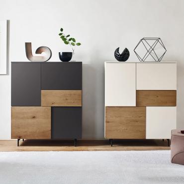 Georgia modernes Highboard für das Wohnzimmer. Zwei Modelle mit Schublade in der Mitte.