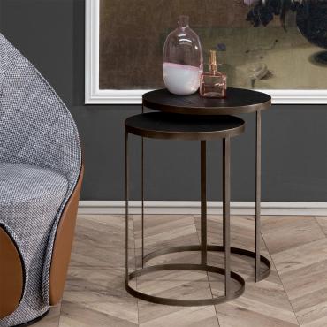 Metall-Couchtisch Hammer mit runder Holzplatte 