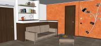 Raumplanung zur Einrichtung von einem orangen Wohnzimmer - Ansicht von dem Relaxraum