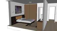 Schlafzimmer Raumplanung - Seitenansicht von dem Bett